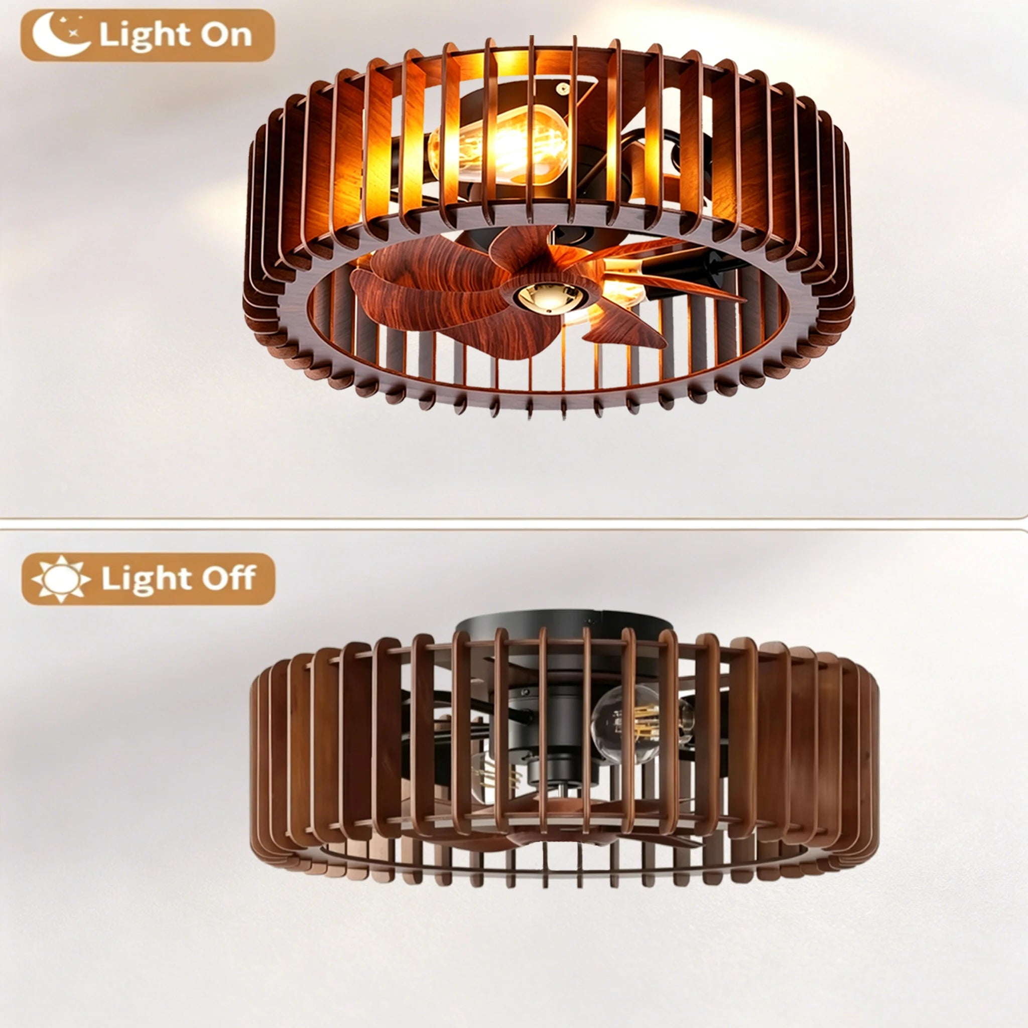 Ventilatore da soffitto a gabbia con luce, basso profilo – dettaglio 5