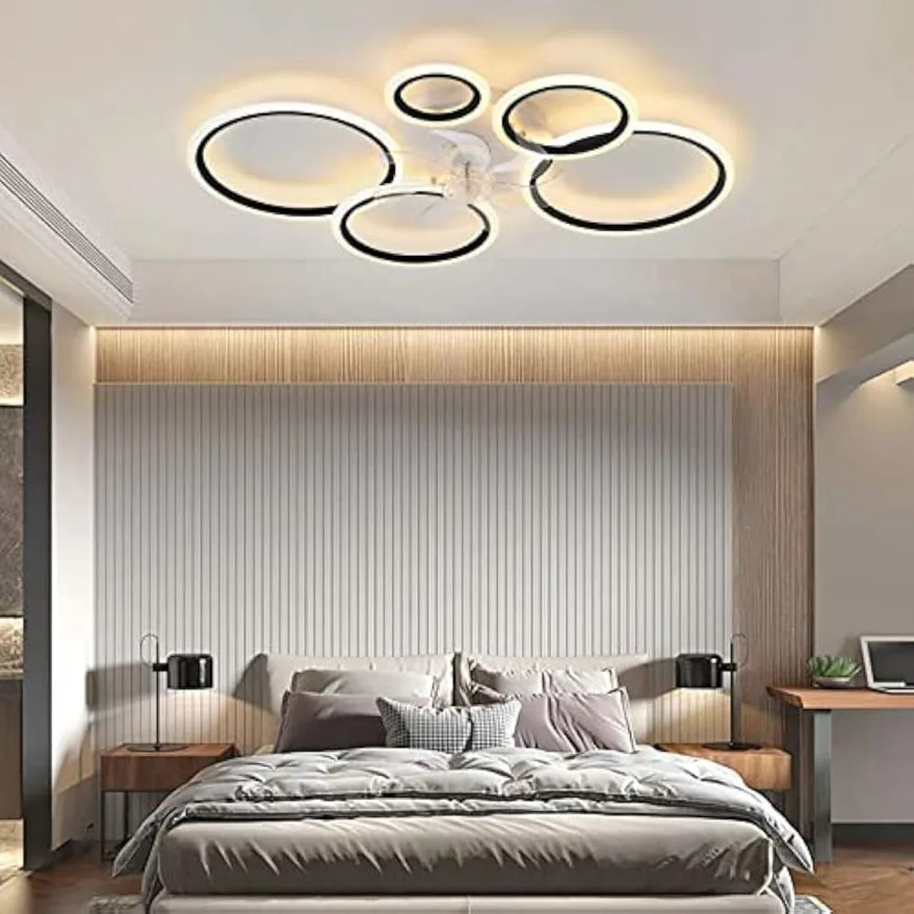 Ventilatore da soffitto rotondo nero Ventilatori da soffitto moderni silenziosi con luci e telecomando Vento – foto 2