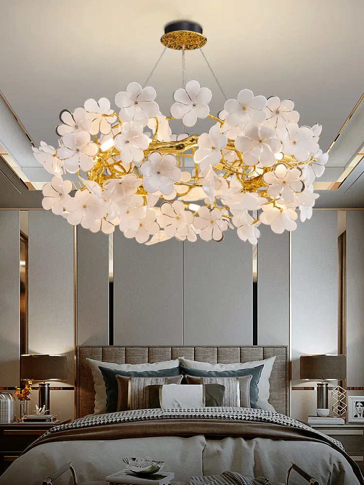 Lampadario a fiore 60 cm color argento, luce calda – dettaglio 4