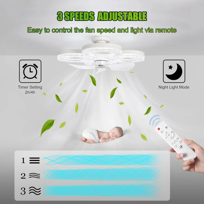 Ventilatore da Soffitto LED 48W con Telecomando, Base E27, Dimmerazione Continua, 3 Velocità e Funzione Timer – foto 4