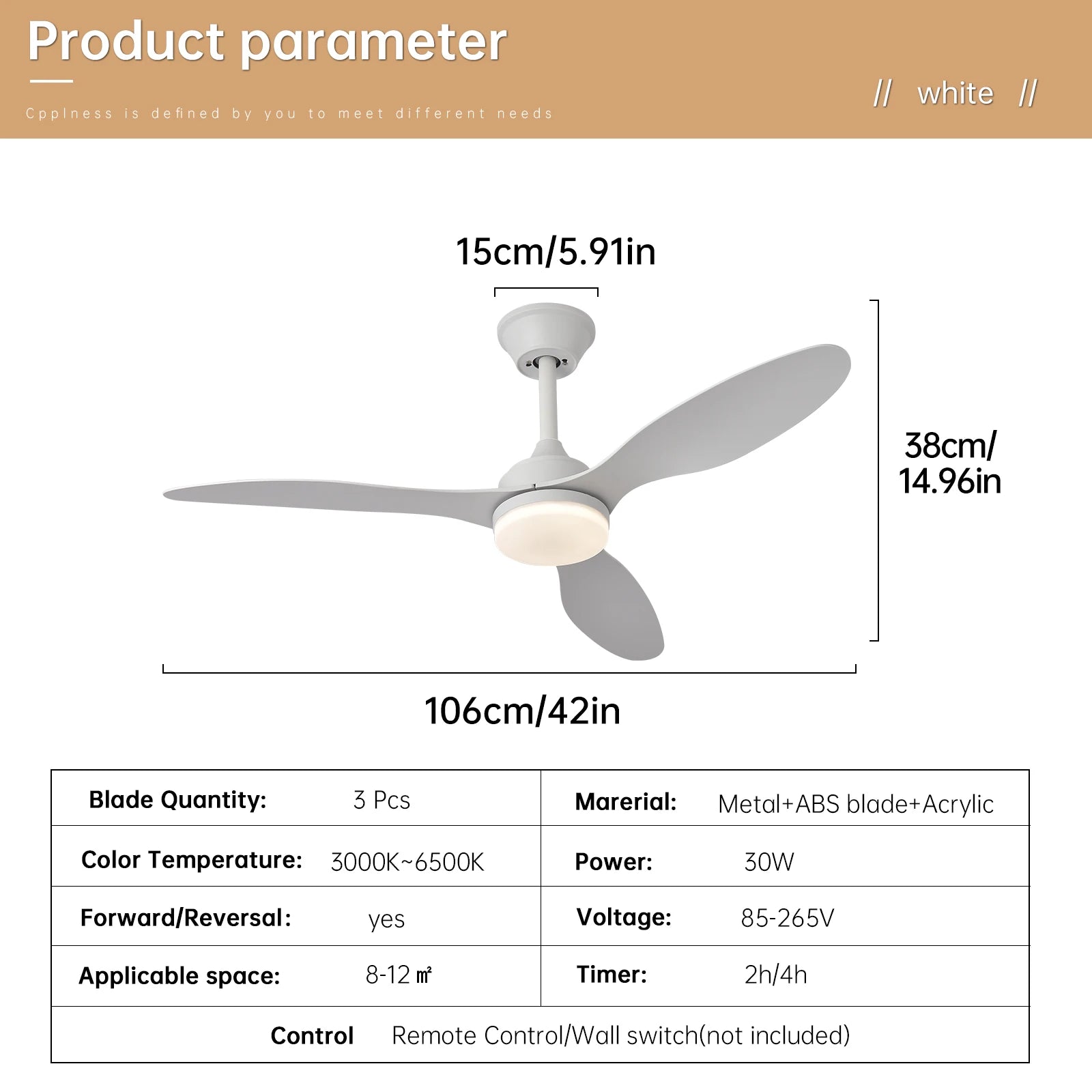 Ventilatore da soffitto con luce, ventilatore da soffitto a basso profilo da 25 pollici/42 pollici/52 pollici – foto 9