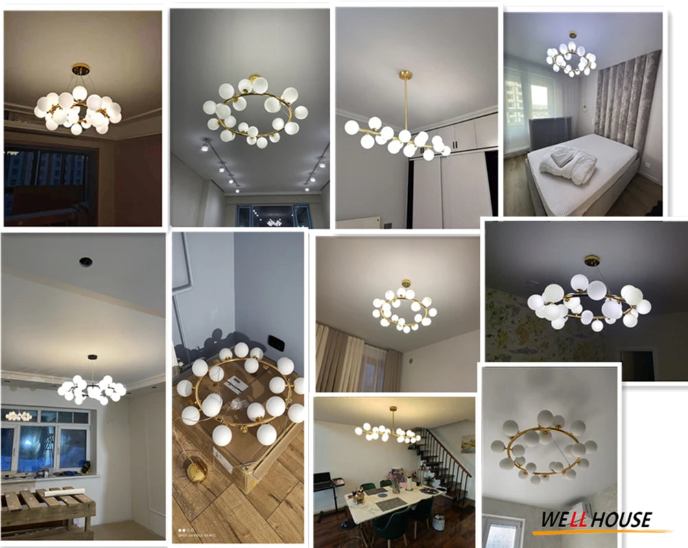 Lampadario nordico con sfere in vetro, da 8 a 25 luci – dettaglio 4