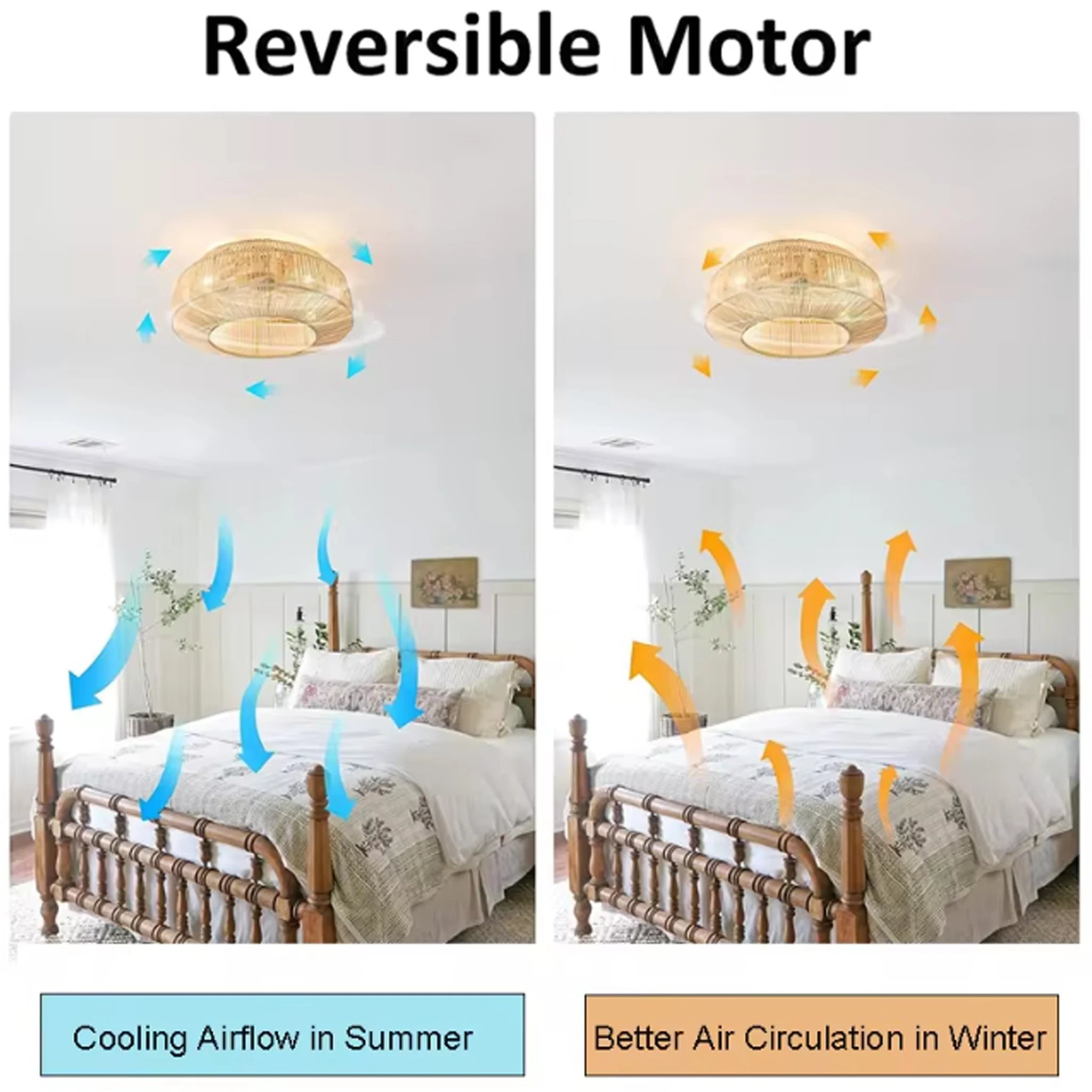 Ventilatore da soffitto in rattan stile boho con luci, telecomando, ventilatore DC reversibile, ventilatore – foto 3