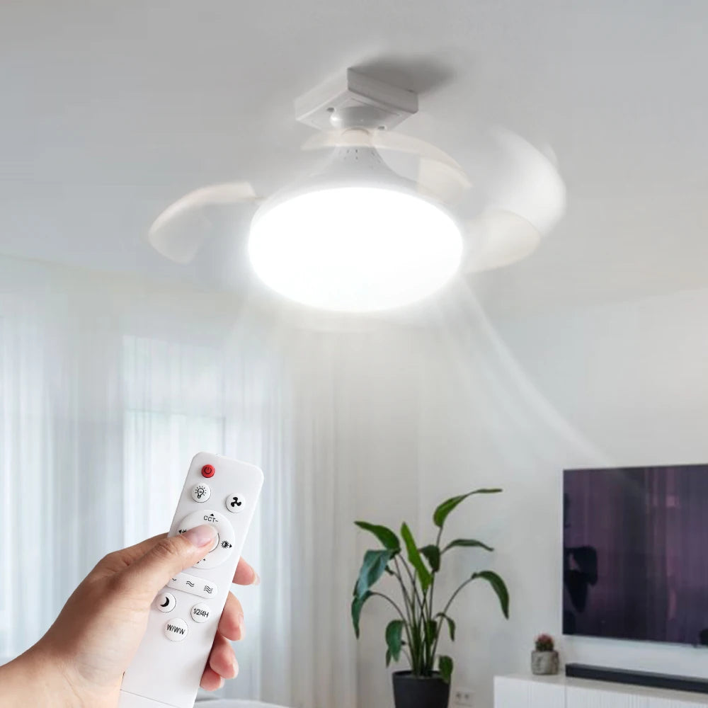 Ventilatore da soffitto LED E27 85-265V con telecomando per interni domestici Soggiorno Studio Illuminazione – foto 6
