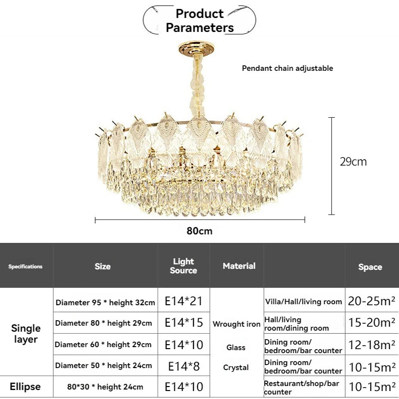 Lampadario di cristallo con copertura in vetro, D50-L80 cm – dettaglio 5