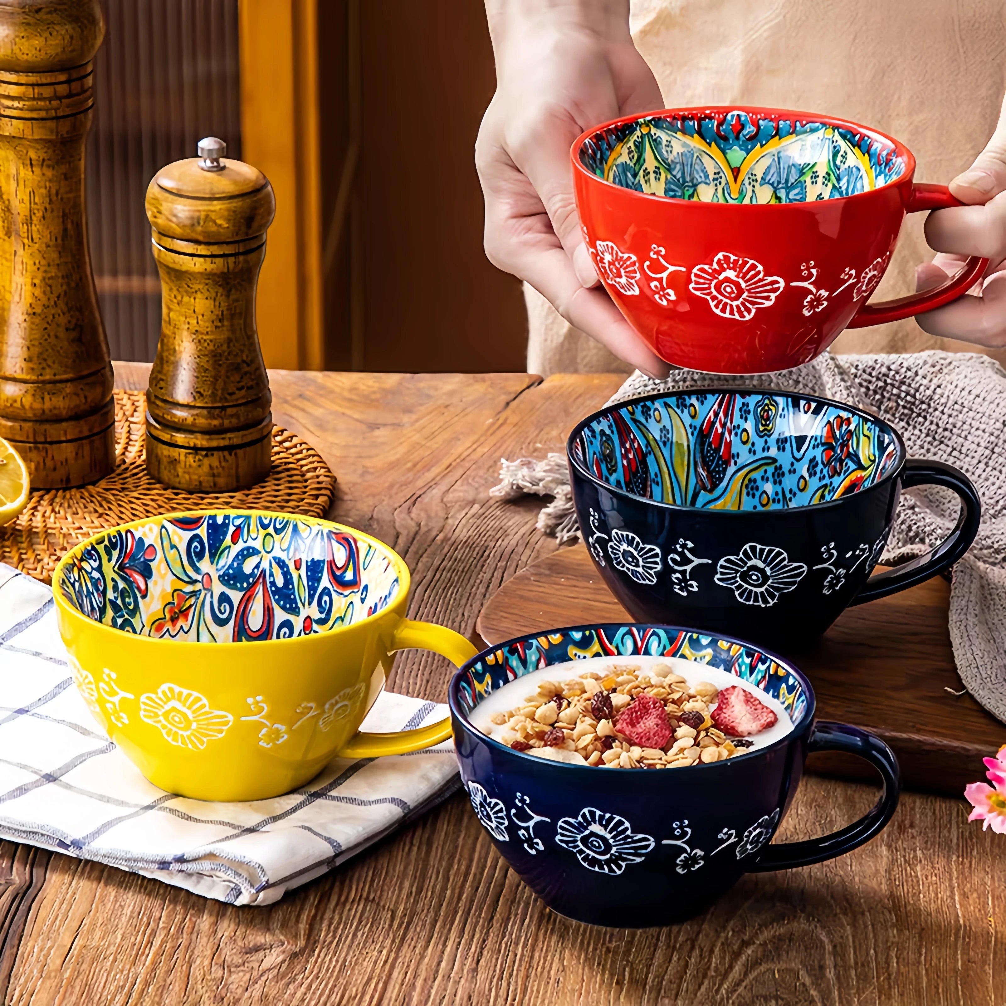 Tazza in ceramica per caffè e tè, quattro tinte profonde