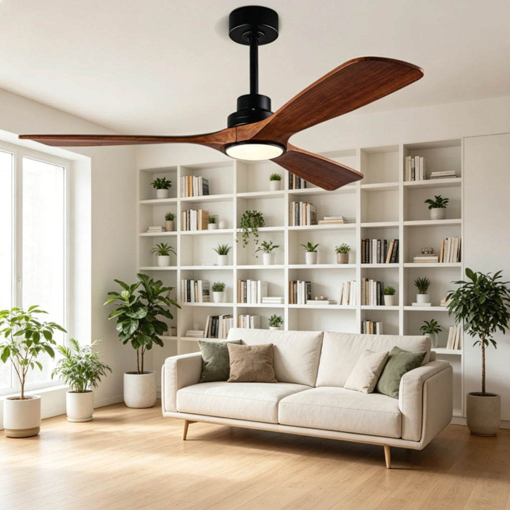 Ventilatore da Soffitto in Legno Massiccio da 42 52 60 Pollici con Luci, Telecomando, Motore DC Silenzioso, 3