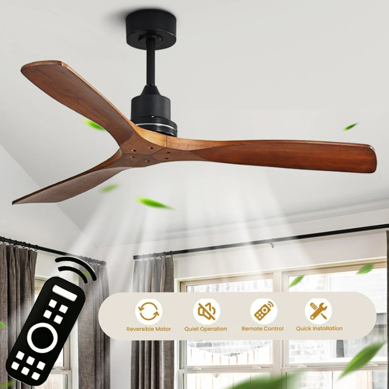 Ventilatore da soffitto da 52 pollici senza luce - Ventilatore elettrico da esterno con telecomando, 3 pale – foto 5