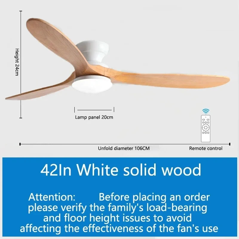 Ventilatore da Soffitto Moderno M 52 Pollici con Luce, in Legno Massello, Telecomando, Illuminazione LED per – foto 7
