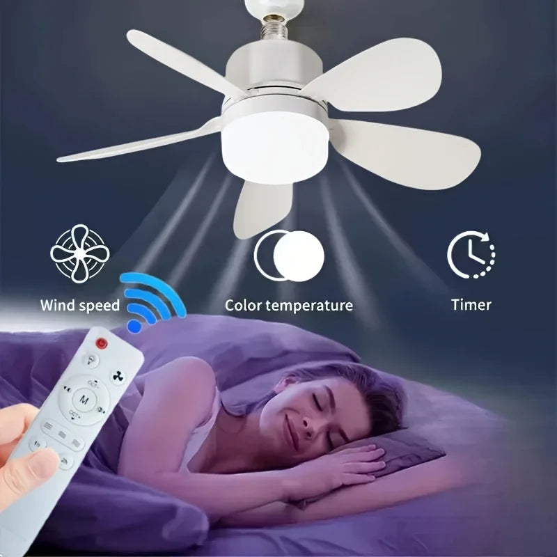 Lampada Ventilatore da Soffitto LED E27 con Telecomando, Tensione 85V-265V, 3 Colori di Luce Dimmerabili per – foto 5
