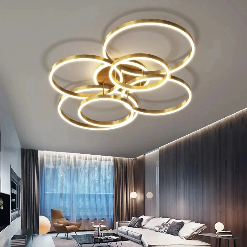 Lampadario Moderno a LED per Interni, Illuminazione a Soffitto per Soggiorno, Studio, Camera da Letto, Anelli – foto 2