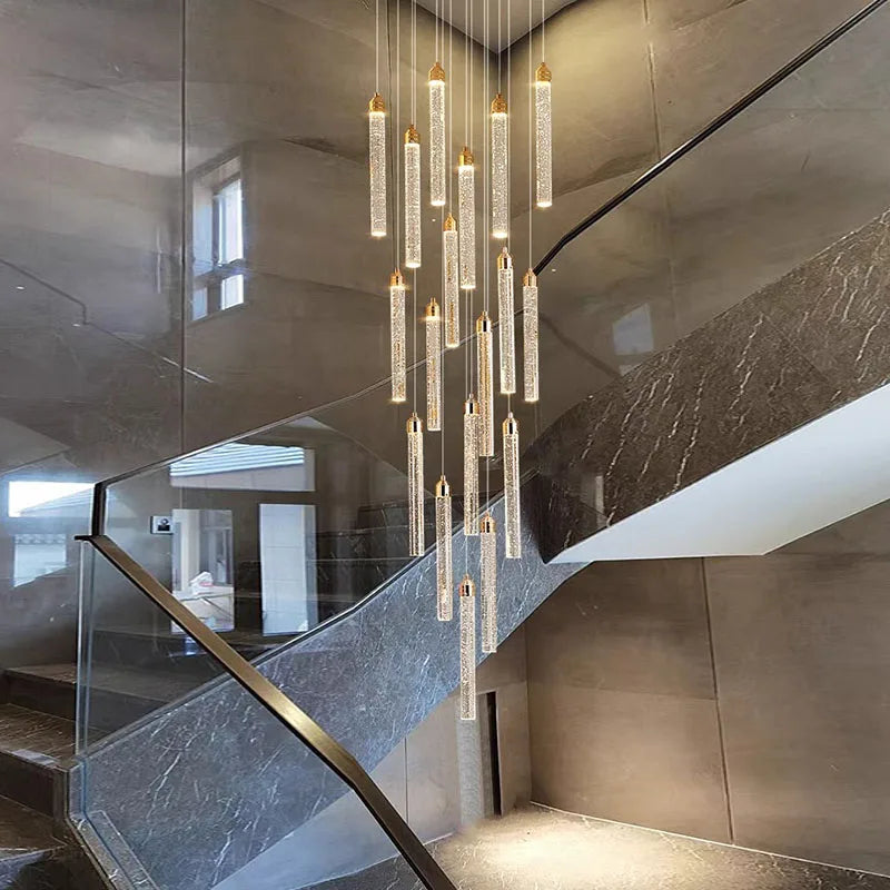 Lampadari lunghi moderni in cristallo a LED Cucina di lusso Villa Soggiorno Lampada a sospensione Scale – foto 6