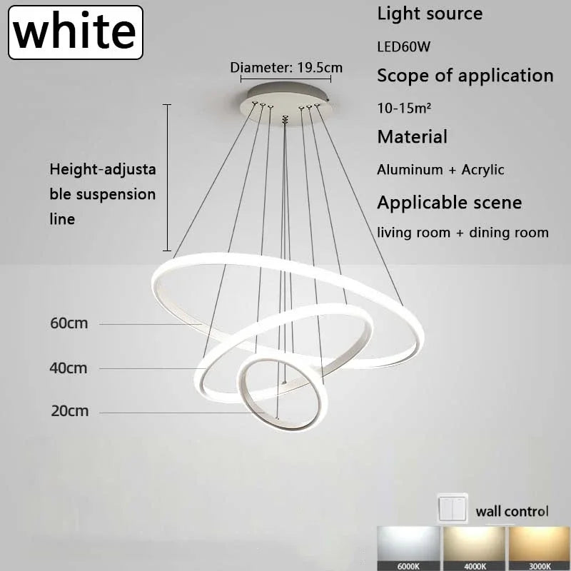Lampadario moderno per sala da pranzo, oro, bianco o nero – dettaglio 8