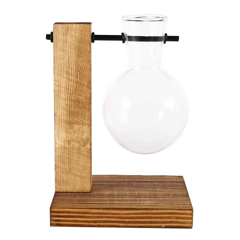 Vaso da tavolo in vetro e legno per piante idroponiche – dettaglio 8