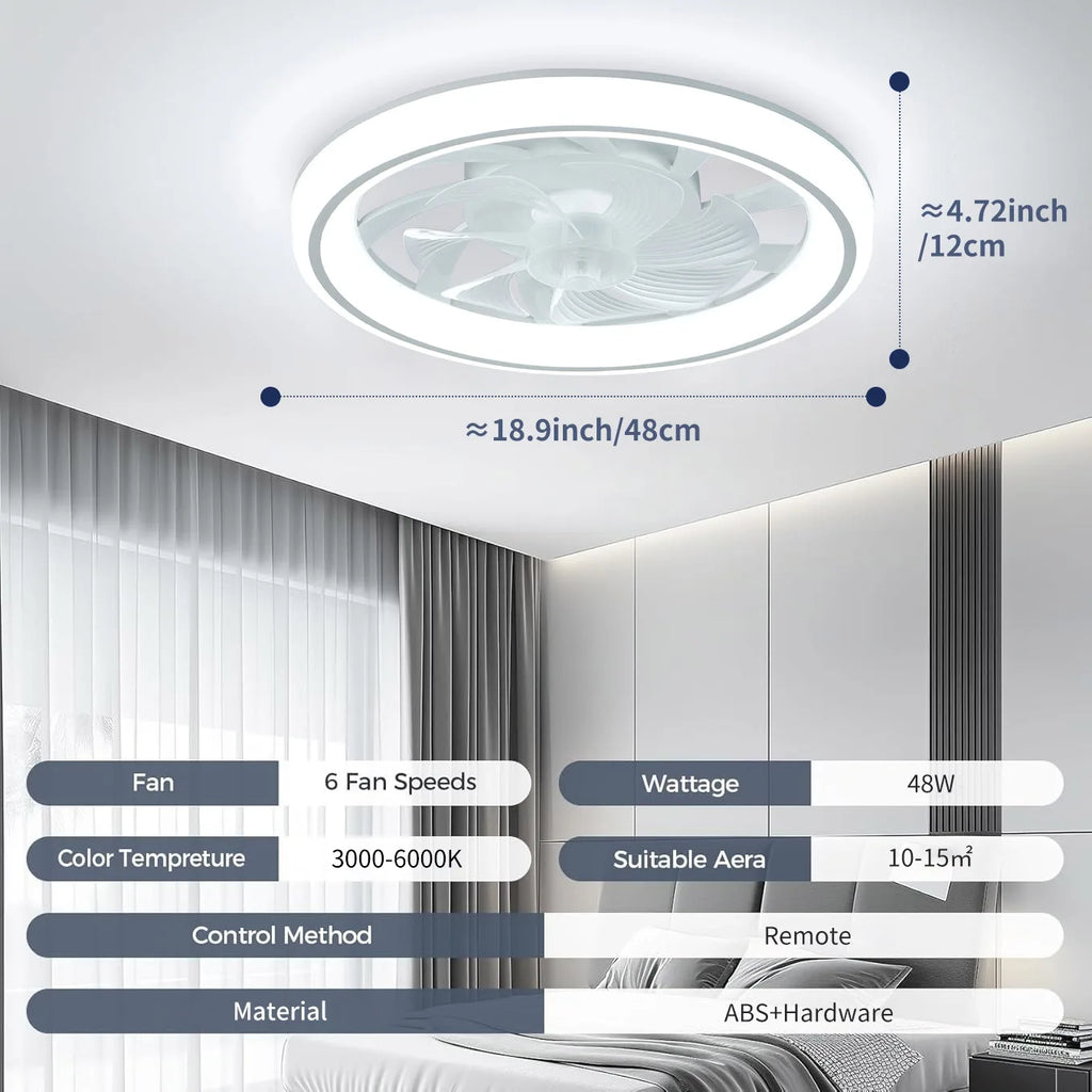 Ventilatore da soffitto moderno e sottile, ventilatore da soffitto silenzioso bianco, telecomando – foto 7