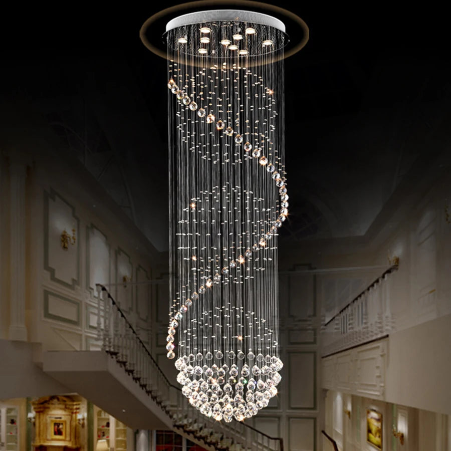 Lampadario in Cristallo Moderno Spettacolare a LED a Spirale con Gocce di Pioggia K9 per Soggiorno, Hotel