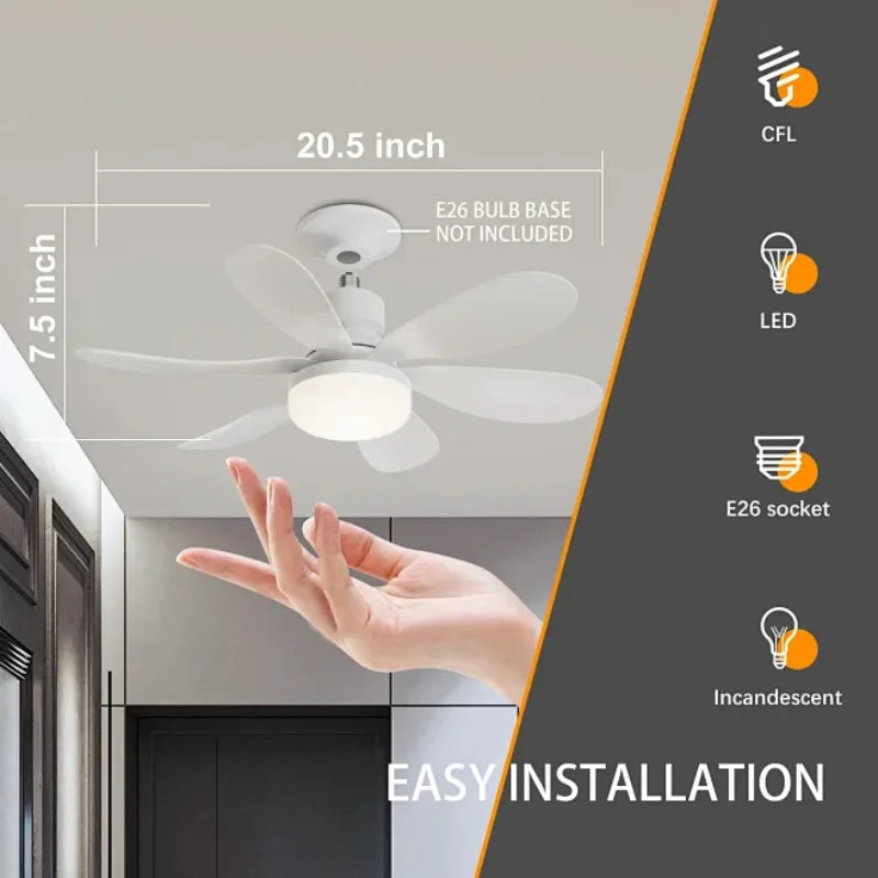 Ventilatore da Soffitto con Luce E27, Telecomando, Super Silenzioso, per Camera da Letto, Cucina e