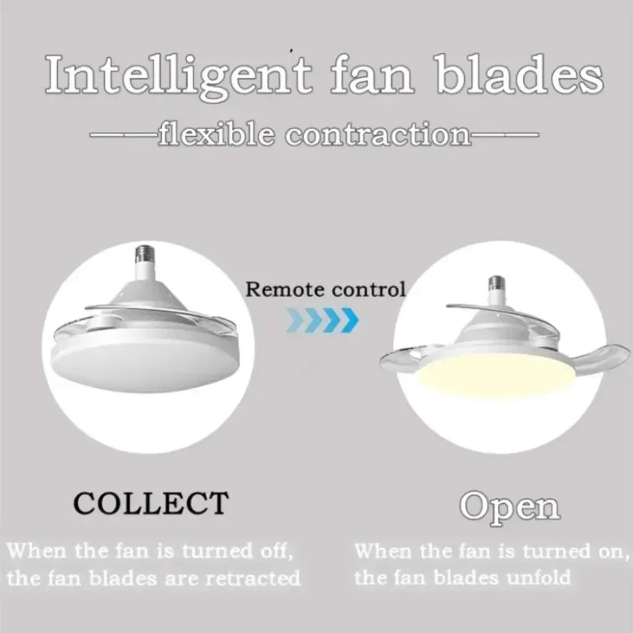 Ventilatore da Soffitto Silenzioso con Luce, Base E27 E14 B22 GU10, Telecomando, Dimmerabile, LED a 3 Colori – foto 3