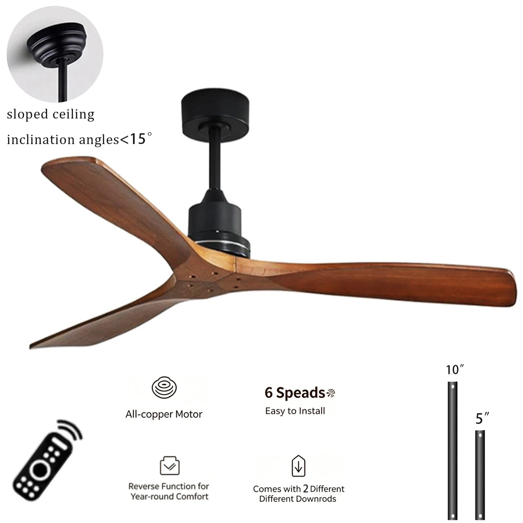 Ventilatore da soffitto da 52 pollici senza luce - Ventilatore elettrico da esterno con telecomando, 3 pale