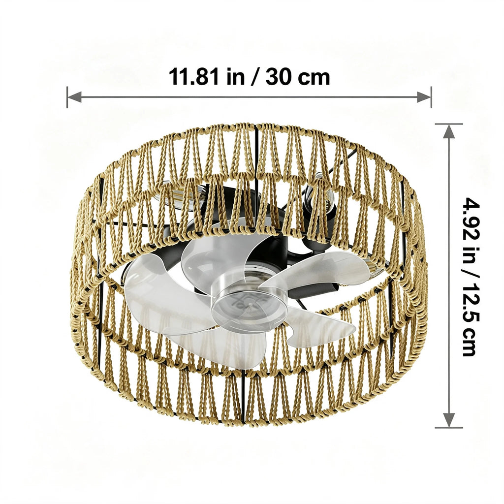 Ventilatore da soffitto in rattan con attacco E27 e telecomando – dettaglio 6