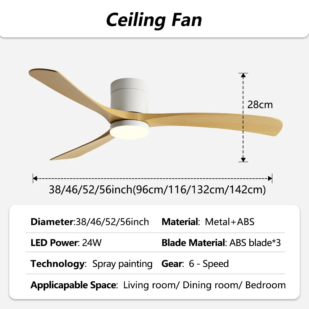 Ventilatore da Soffitto a Basso Profilo 38/56 Pollici con 3 Pale, Motore DC, Telecomando e Luci LED per – foto 8