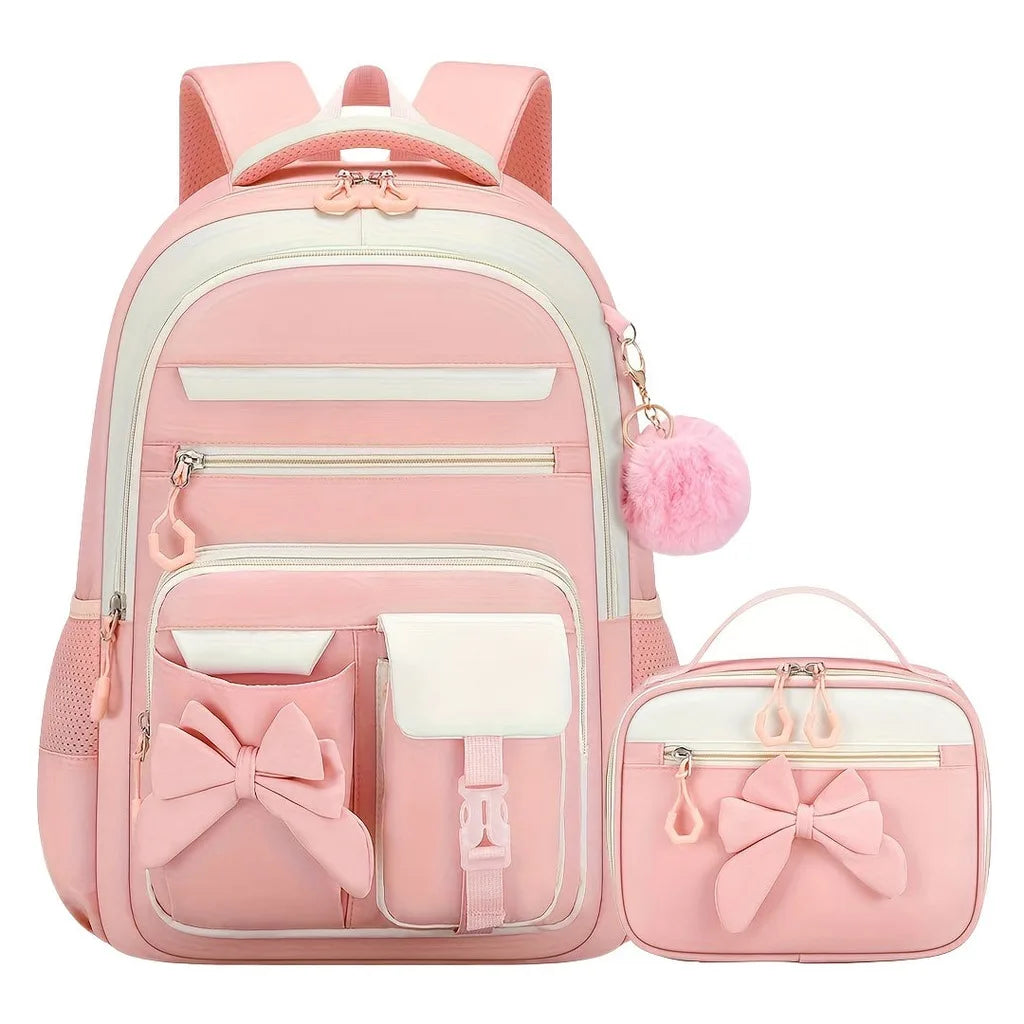 Zaino scolastico da bambina con fiocco e tasche multiple – foto 8