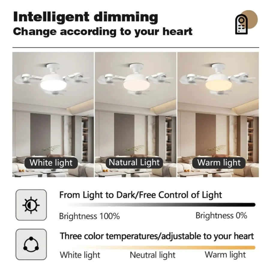 Ventilatore da soffitto moderno e creativo a LED con luce ad alta potenza eolica, telecomando silenzioso – foto 5
