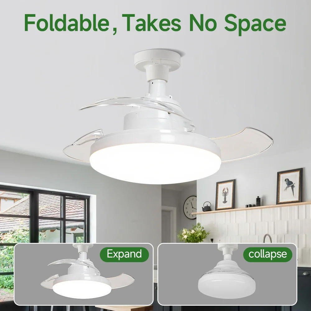 Ventilatore da soffitto con luce adatto per attacco E27, lampada ventilatore da camera da letto con – foto 5