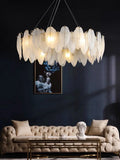 Lampada a sospensione in vetro con piume, fino a 100 cm