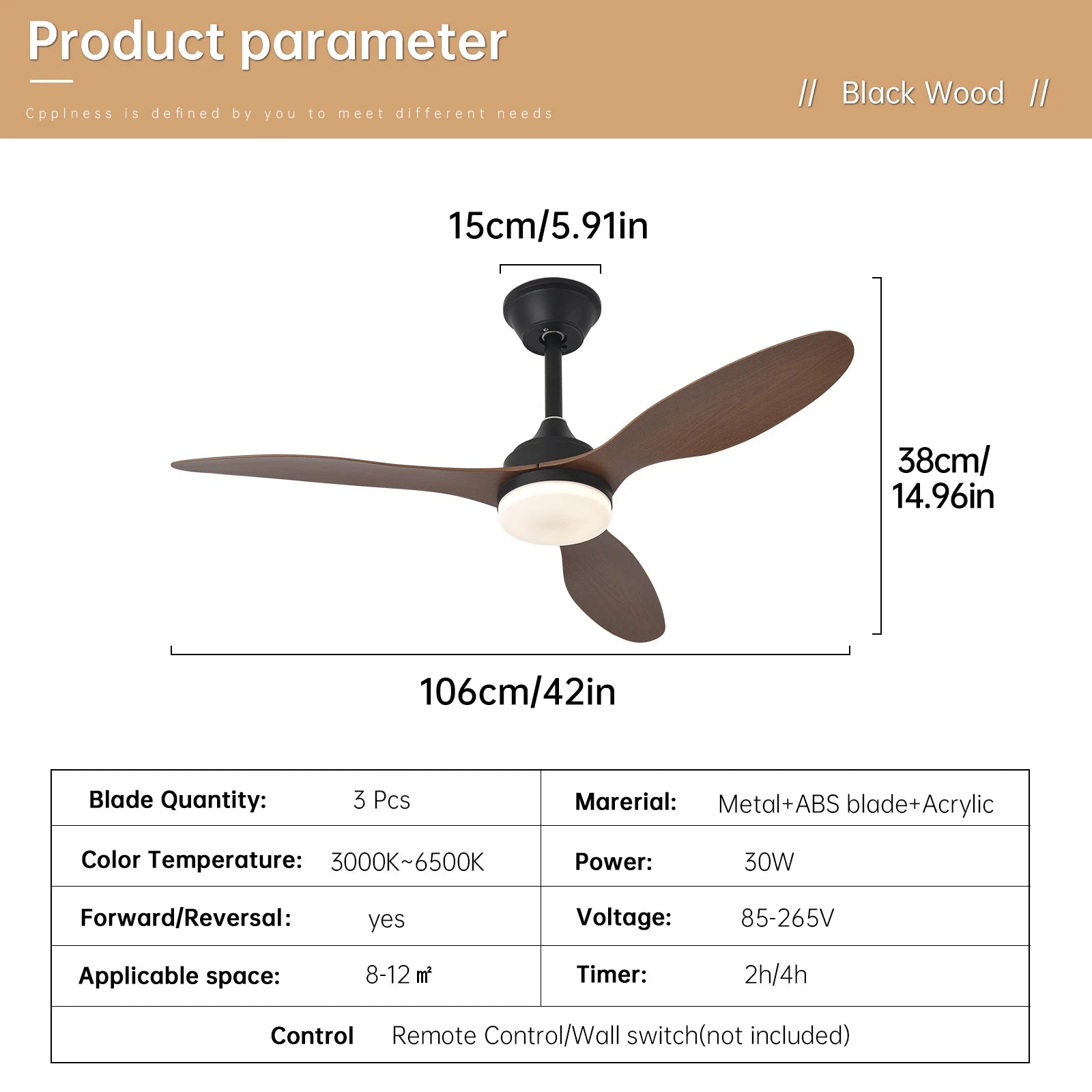 Ventilatore da soffitto con luce, ventilatore da soffitto a basso profilo da 25 pollici/42 pollici/52 pollici – foto 7