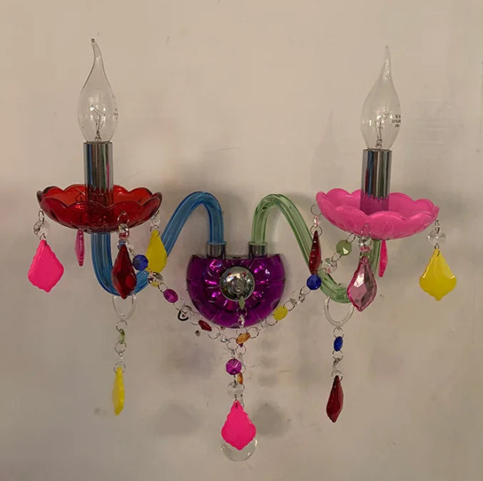 Lampadario boemo in cristallo colorato, da 5 a 10 luci