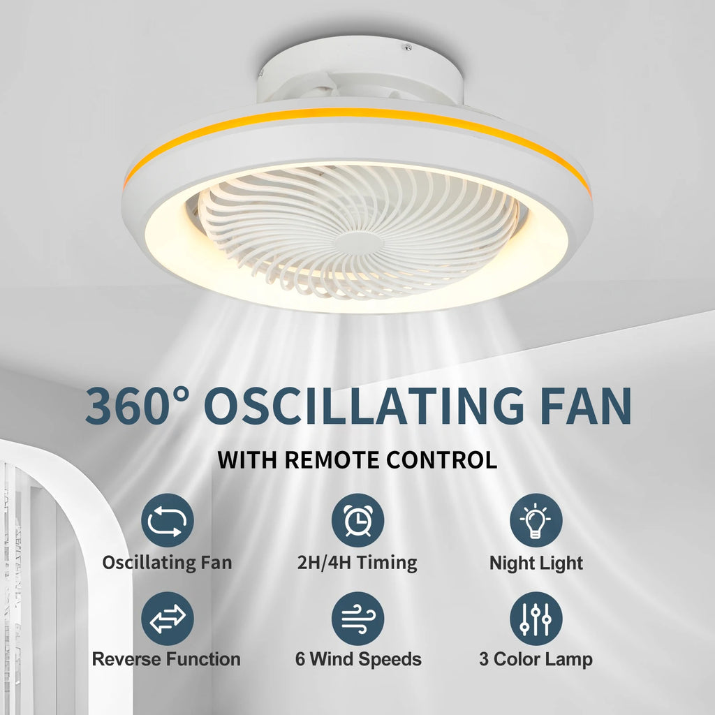 Ventilatore da soffitto 49 cm rotante 360° con luce LED
