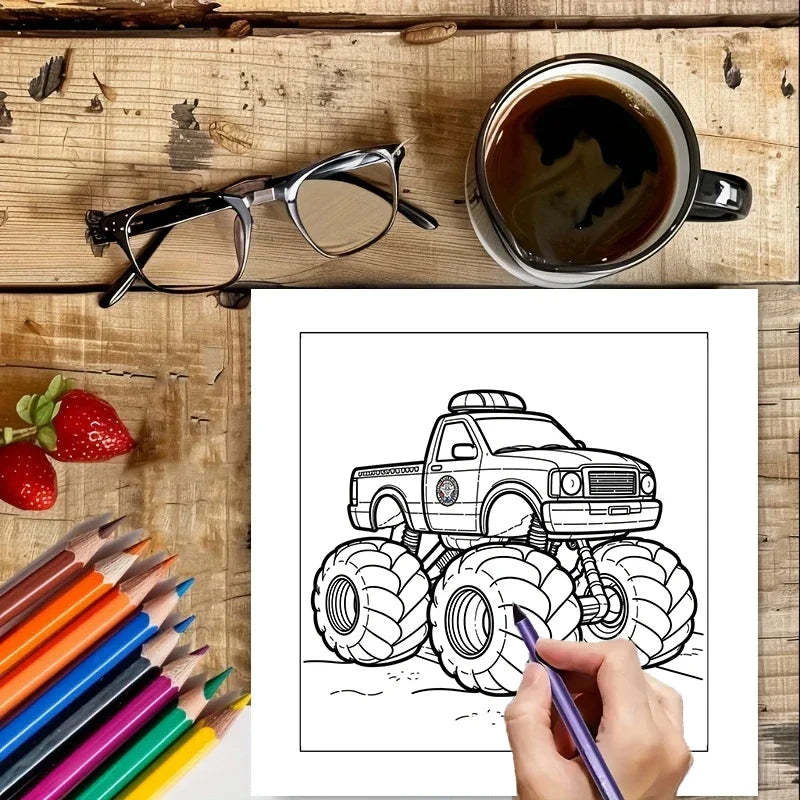 Libro da colorare antistress con camion giganti, 28 pagine – foto 5