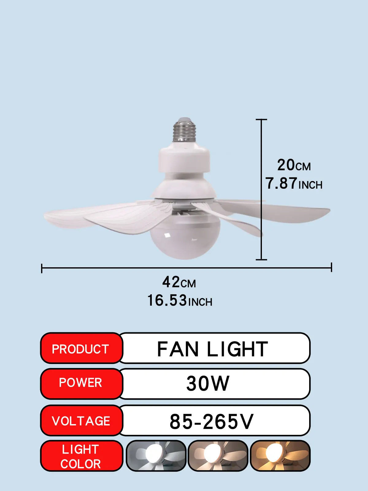 Ventilatore da soffitto 6 pale con luce LED E27 e timer – dettaglio 8