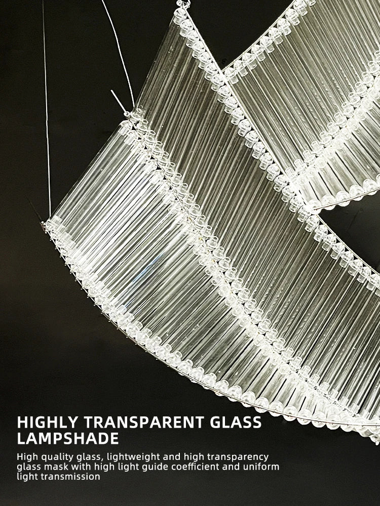Lampadario LED in vetro lungo 100 cm, largo 20, 40 o 60 cm – dettaglio 5