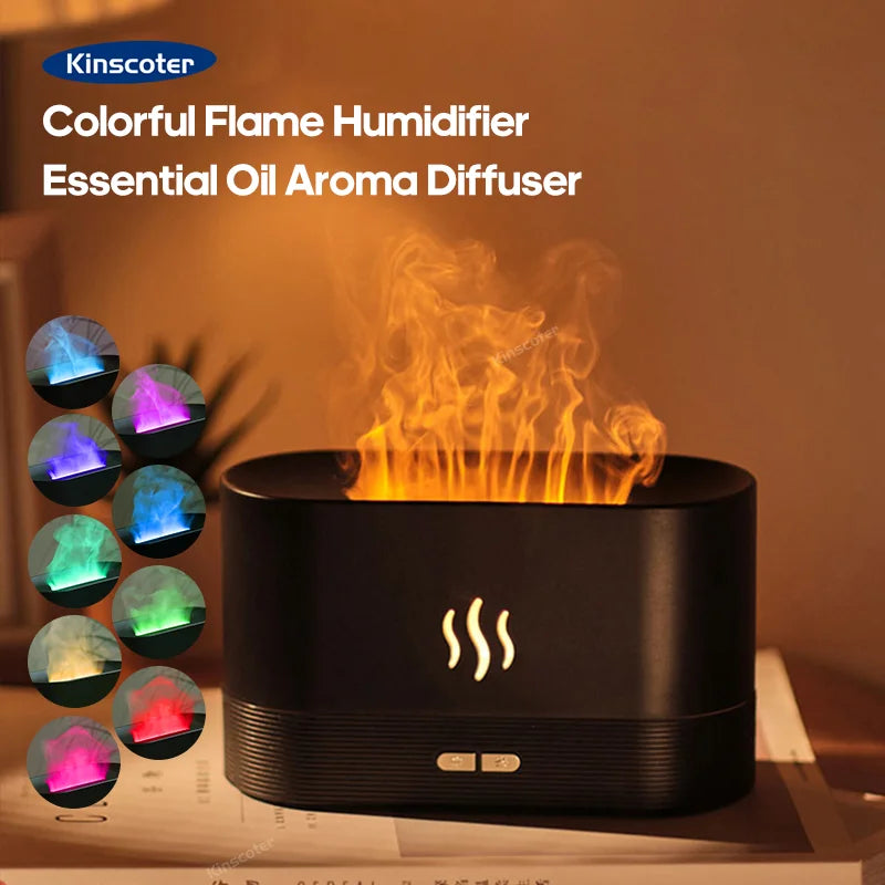 Diffusore di aromi USB con effetto fiamma e 7 colori di luce