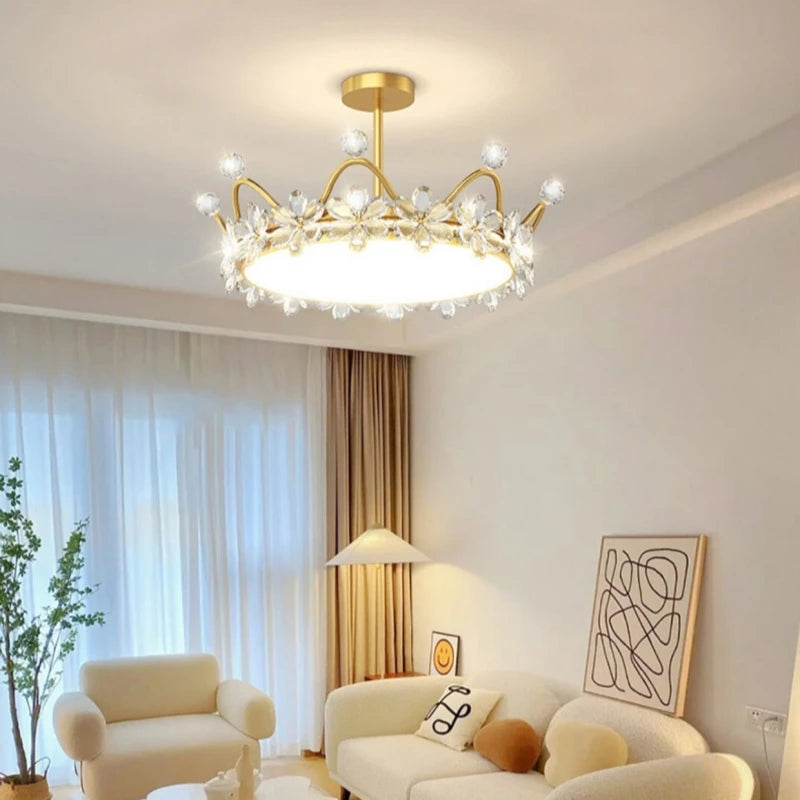Lampadario a soffitto moderno a LED con corona di cristallo Luci per bambini Camera da letto per ragazze – foto 3