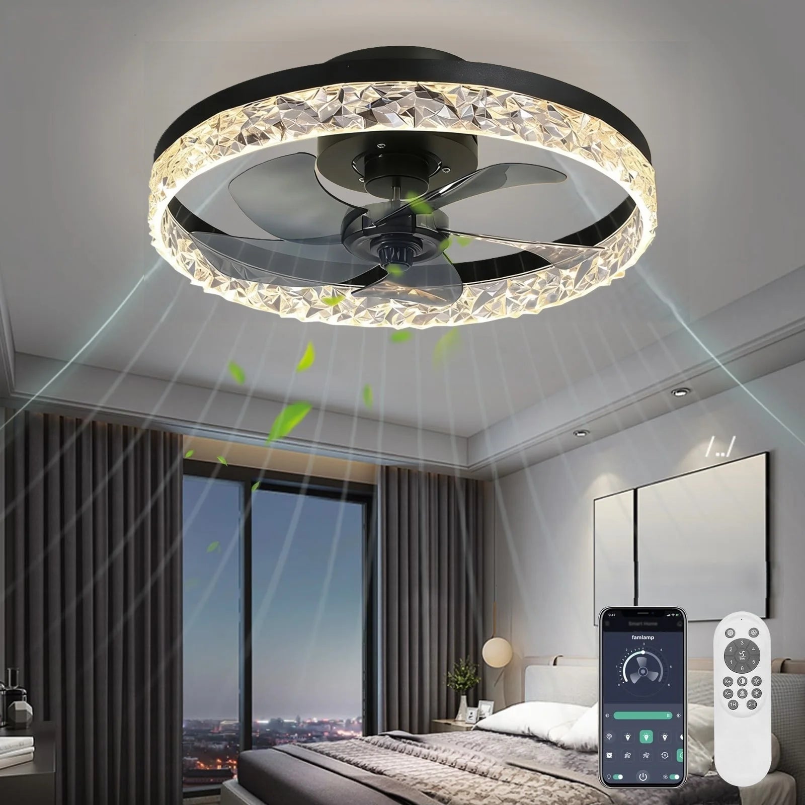 Ventilatore da soffitto con luce moderna dimmerabile telecomando ventilatori da soffitto soggiorno AC – foto 11