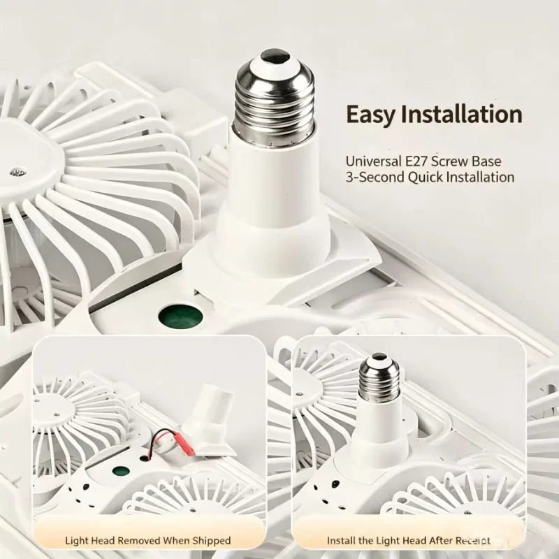 Ventilatore da soffitto a LED da 60W con telecomando, attacco E27, doppio ventilatore a basso profilo, adatto – foto 4