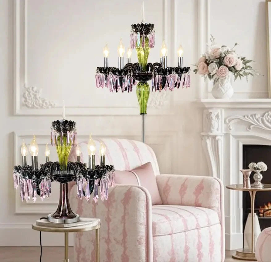 Lampadario in cristallo colorato a candela, 6 o 8 luci – dettaglio 5