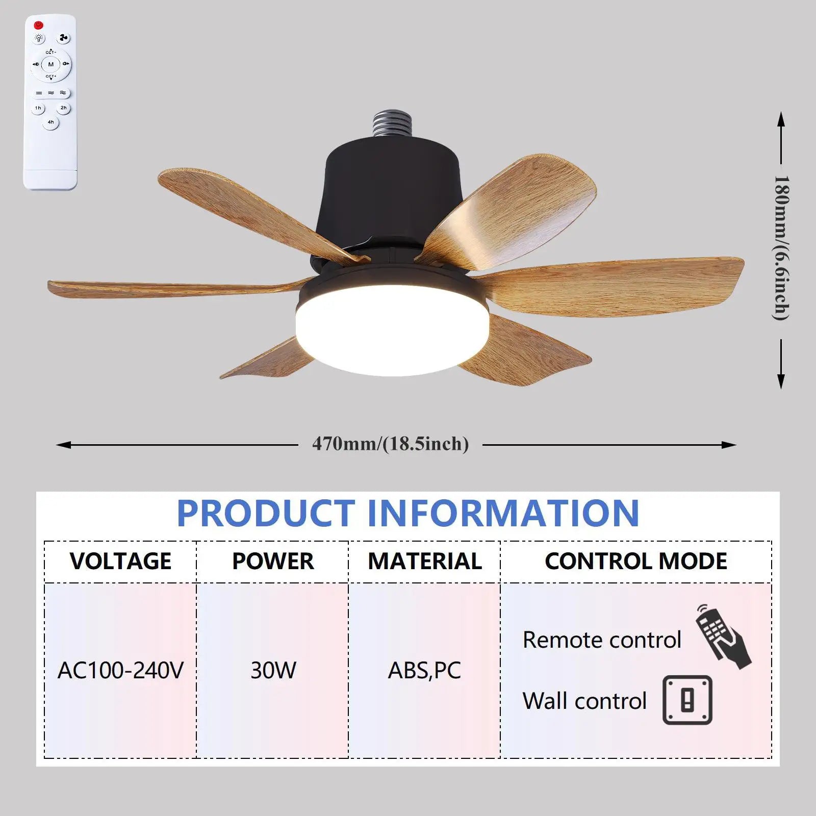Ventilatore da soffitto intelligente E27 con modalità di attenuazione dell'altoparlante Telecomando a 3 – foto 8