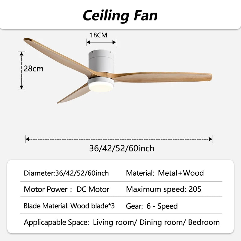 Ventilatore da Soffitto a Basso Profilo 42/52/60 Pollici con Luce LED 3 Colori Dimmerabile 20W Telecomando per Camera da Letto Soggiorno Interno