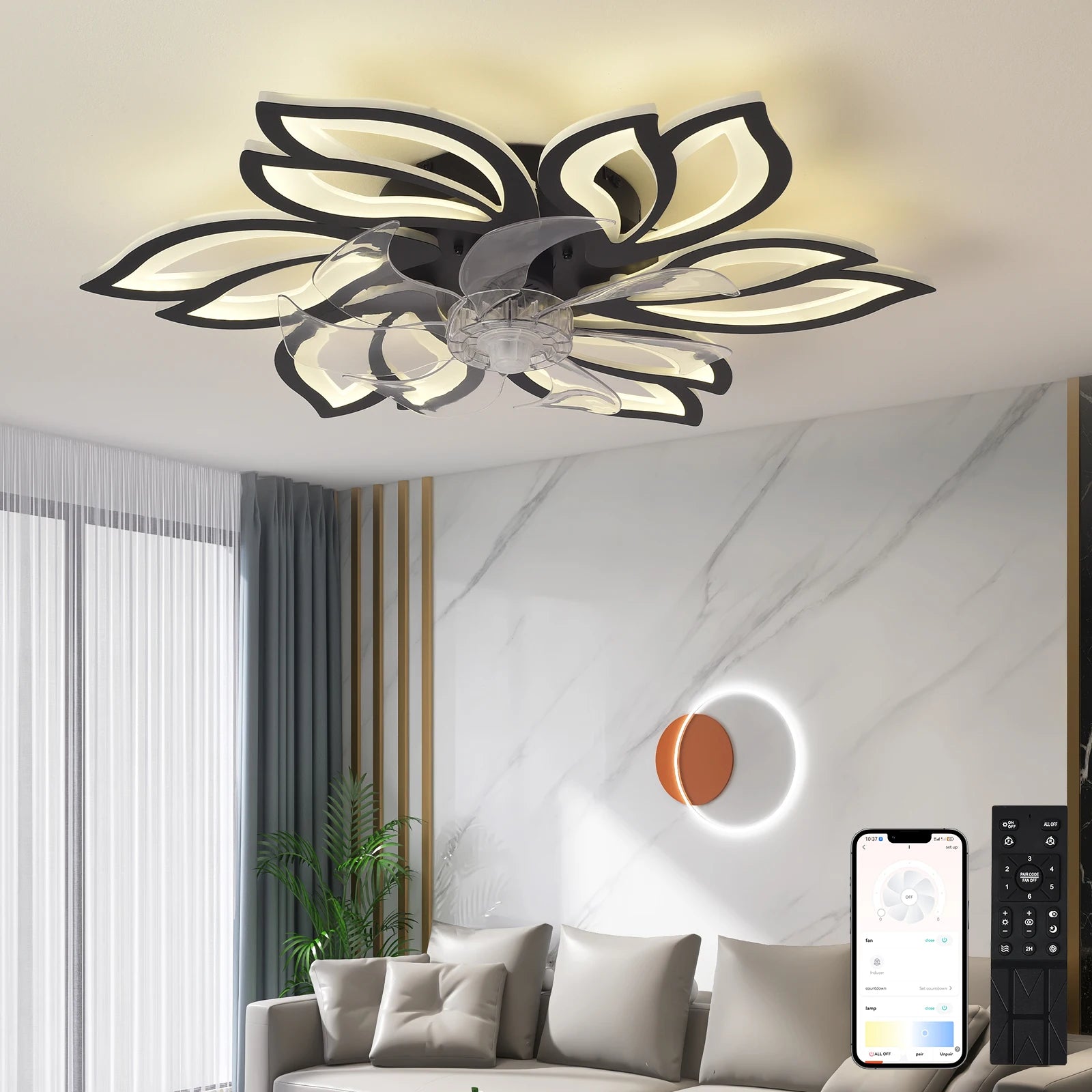 Ventilatore da soffitto con luce LED dimmerabile e telecomando