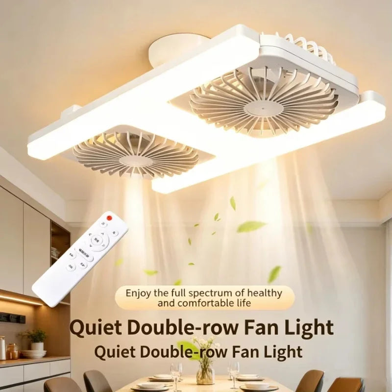 Ventilatore da soffitto a LED da 60W con telecomando, attacco E27, doppio ventilatore a basso profilo, adatto – foto 6