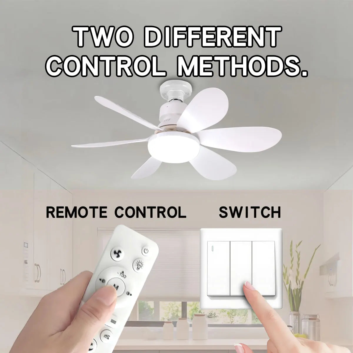 Ventilatore da soffitto 6 pale con luce LED E27 e timer – dettaglio 5