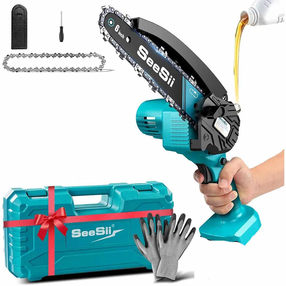 Mini motosega a batteria da 15 cm per potatura e legna – dettaglio 7