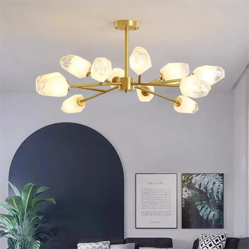 Lampadario a rami con fiori in vetro, da 6 a 18 luci