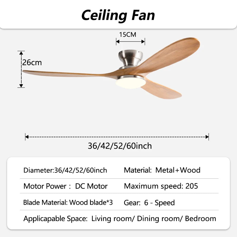 Ventilatore da soffitto a basso profilo da 42/52/60 pollici con 3 pale in legno, motore DC, telecomando, per – foto 8