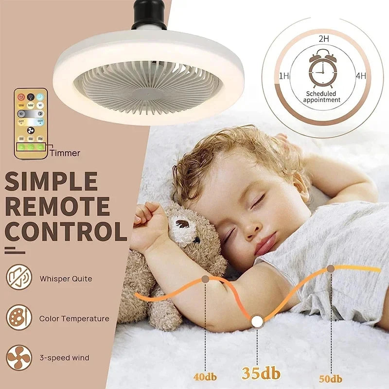 Ventilatore da soffitto intelligente 3 in 1 con telecomando, illuminazione e base di conversione E27 – foto 4