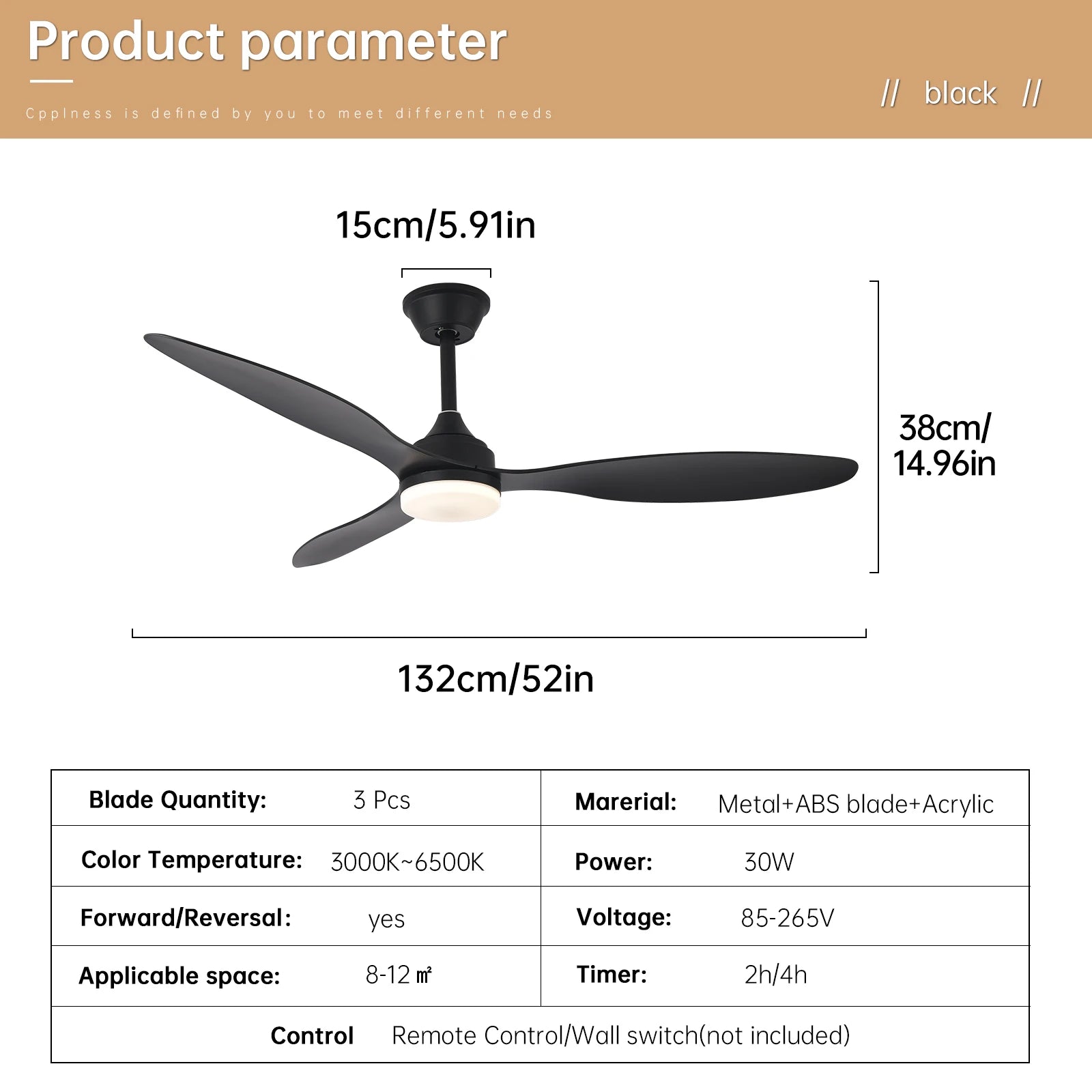 Ventilatore da soffitto con luce, ventilatore da soffitto a basso profilo da 25 pollici/42 pollici/52 pollici con telecomando, per interni ed esterni coperti